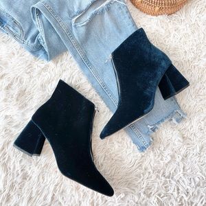ZARA Blue Velour Zip Up Booties Ankle Boots Chunky Heel Shoes 40 / 9